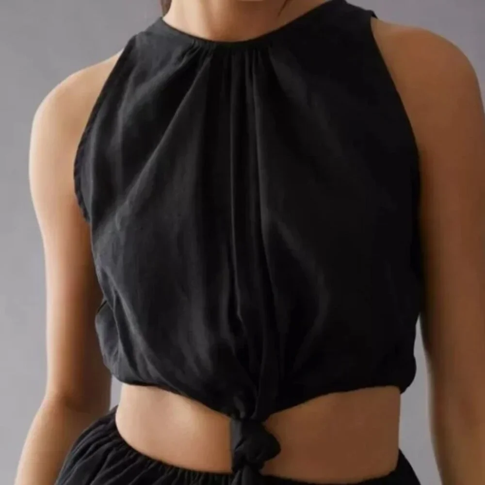 NWOT Faithfull The Brand Zeta Linen A Line Cut-out Midi Dress in Black S $329 - Picture 4 of 12